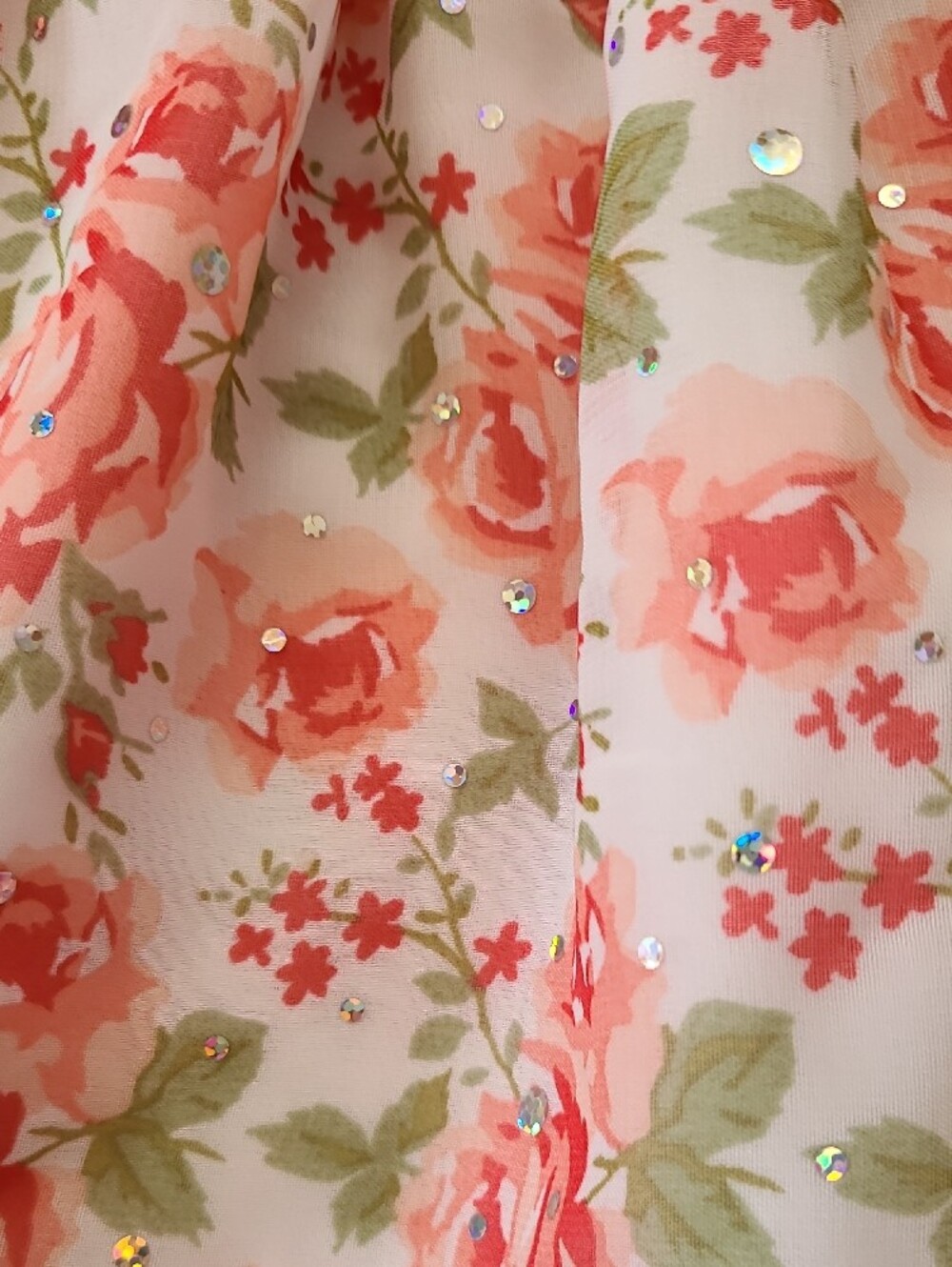 Little Lass White Eyelet Dress with Coral Floral Skirt - Picture 4 of 5